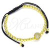 Oro Laminado Adjustable Bolo Bracelet, Gold Filled Style Ball Design, with White Micro Pave, Polished, Golden Finish, 03.299.0081.11 (04 MM Thickness, 11 Inches Length)