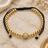 Oro Laminado Adjustable Bolo Bracelet, Gold Filled Style Ball Design, with White Micro Pave, Polished, Golden Finish, 03.299.0081.11 (04 MM Thickness, 11 Inches Length)