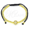 Oro Laminado Adjustable Bolo Bracelet, Gold Filled Style Ball Design, with White Micro Pave, Polished, Golden Finish, 03.299.0081.11 (04 MM Thickness, 11 Inches Length)