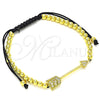 Oro Laminado Adjustable Bolo Bracelet, Gold Filled Style Ball Design, with White Micro Pave, Polished, Golden Finish, 03.299.0082.11 (04 MM Thickness, 11 Inches Length)