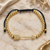 Oro Laminado Adjustable Bolo Bracelet, Gold Filled Style Ball Design, with White Micro Pave, Polished, Golden Finish, 03.299.0082.11 (04 MM Thickness, 11 Inches Length)