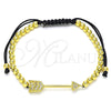 Oro Laminado Adjustable Bolo Bracelet, Gold Filled Style Ball Design, with White Micro Pave, Polished, Golden Finish, 03.299.0082.11 (04 MM Thickness, 11 Inches Length)