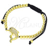 Oro Laminado Adjustable Bolo Bracelet, Gold Filled Style Butterfly and Ball Design, with Black and White Micro Pave, Polished, Golden Finish, 03.299.0083.11 (04 MM Thickness, 11 Inches Length)