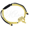 Oro Laminado Adjustable Bolo Bracelet, Gold Filled Style Butterfly and Ball Design, with Black and White Micro Pave, Polished, Golden Finish, 03.299.0083.11 (04 MM Thickness, 11 Inches Length)