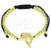 Oro Laminado Adjustable Bolo Bracelet, Gold Filled Style Butterfly and Ball Design, with Black and White Micro Pave, Polished, Golden Finish, 03.299.0083.11 (04 MM Thickness, 11 Inches Length)