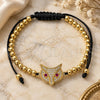 Oro Laminado Adjustable Bolo Bracelet, Gold Filled Style Owl and Ball Design, with Ruby and White Micro Pave, Polished, Golden Finish, 03.299.0084.11 (04 MM Thickness, 11 Inches Length)