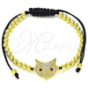Oro Laminado Adjustable Bolo Bracelet, Gold Filled Style Owl and Ball Design, with Ruby and White Micro Pave, Polished, Golden Finish, 03.299.0084.11 (04 MM Thickness, 11 Inches Length)