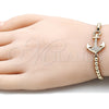Oro Laminado Adjustable Bolo Bracelet, Gold Filled Style Anchor and Ball Design, with White Micro Pave, Polished, Golden Finish, 03.299.0085.11 (04 MM Thickness, 11 Inches Length)