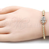 Oro Laminado Adjustable Bolo Bracelet, Gold Filled Style Hand of God and Ball Design, with Multicolor Micro Pave, Polished, Golden Finish, 03.299.0067.1.11 (04 MM Thickness, 11 Inches Length)
