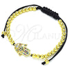 Oro Laminado Adjustable Bolo Bracelet, Gold Filled Style Hand of God and Ball Design, with Multicolor Micro Pave, Polished, Golden Finish, 03.299.0067.1.11 (04 MM Thickness, 11 Inches Length)