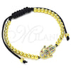 Oro Laminado Adjustable Bolo Bracelet, Gold Filled Style Hand of God and Ball Design, with Multicolor Micro Pave, Polished, Golden Finish, 03.299.0067.1.11 (04 MM Thickness, 11 Inches Length)