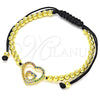 Oro Laminado Adjustable Bolo Bracelet, Gold Filled Style Heart and Ball Design, with Multicolor Micro Pave, Polished, Golden Finish, 03.299.0087.11 (04 MM Thickness, 11 Inches Length)