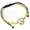 Oro Laminado Adjustable Bolo Bracelet, Gold Filled Style Heart and Ball Design, with Multicolor Micro Pave, Polished, Golden Finish, 03.299.0087.11 (04 MM Thickness, 11 Inches Length)