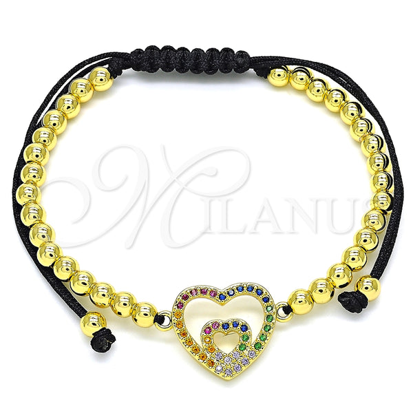 Gold Filled Bracelet — Adjustable Bolo Bracelet Heart and Ball Design with — main product view — SKU 135626 | Oro Laminado brazalete — Adjustable Bolo Bracelet corazón and Ball diseño with — SKU 135626