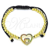 Oro Laminado Adjustable Bolo Bracelet, Gold Filled Style Heart and Ball Design, with Multicolor Micro Pave, Polished, Golden Finish, 03.299.0087.11 (04 MM Thickness, 11 Inches Length)
