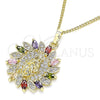 Oro Laminado Pendant Necklace, Gold Filled Style Guadalupe Design, with Multicolor Micro Pave, Polished, Golden Finish, 04.284.0032.1.20 (02 MM Thickness, 20 Inches Length)