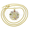 Oro Laminado Pendant Necklace, Gold Filled Style Guadalupe Design, with Multicolor Micro Pave, Polished, Golden Finish, 04.284.0032.1.20 (02 MM Thickness, 20 Inches Length)