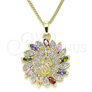 Gold Filled Necklace — Pendant Necklace Guadalupe Design with Multicolor Micro Pave — main product view — SKU 135634 | Oro Laminado collar — Pendant Necklace Guadalupe diseño with Multicolor Micro Pave — SKU 135634