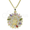 Oro Laminado Pendant Necklace, Gold Filled Style Guadalupe Design, with Multicolor Micro Pave, Polished, Golden Finish, 04.284.0032.1.20 (02 MM Thickness, 20 Inches Length)