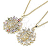 Oro Laminado Pendant Necklace, Gold Filled Style Guadalupe Design, with Multicolor Micro Pave, Polished, Golden Finish, 04.284.0032.1.20 (02 MM Thickness, 20 Inches Length)