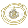 Oro Laminado Pendant Necklace, Gold Filled Style Guadalupe Design, with White Micro Pave, Polished, Golden Finish, 04.284.0036.20 (02 MM Thickness, 20 Inches Length)