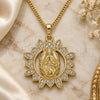 Oro Laminado Pendant Necklace, Gold Filled Style Guadalupe Design, with White Micro Pave, Polished, Golden Finish, 04.284.0036.20 (02 MM Thickness, 20 Inches Length)