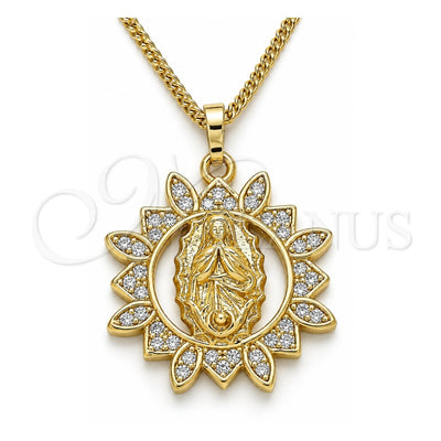 Oro Laminado Pendant Necklace, Gold Filled Style Guadalupe Design, with White Micro Pave, Polished, Golden Finish, 04.284.0036.20 (02 MM Thickness, 20 Inches Length)