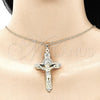 Oro Laminado Religious Pendant, Gold Filled Style Crucifix Design, with White Crystal, Polished, Golden Finish, 05.213.0071