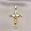 Oro Laminado Religious Pendant, Gold Filled Style Crucifix Design, with White Crystal, Polished, Golden Finish, 05.213.0071