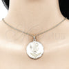 Oro Laminado Religious Pendant, Gold Filled Style Guadalupe and Flower Design, Diamond Cutting Finish, Golden Finish, 05.213.0074