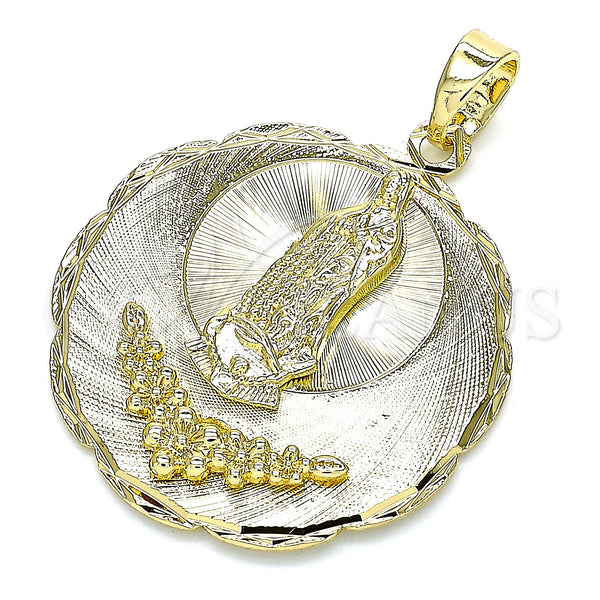 Gold Filled Pendant — Religious Pendant Guadalupe and Flower Design Diamond Cutting — main product view — SKU 135683 | Oro Laminado dije — Religious Pendant Guadalupe and flor diseño Diamond Cutting — SKU 135683