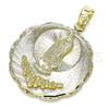 Oro Laminado Religious Pendant, Gold Filled Style Guadalupe and Flower Design, Diamond Cutting Finish, Golden Finish, 05.213.0074