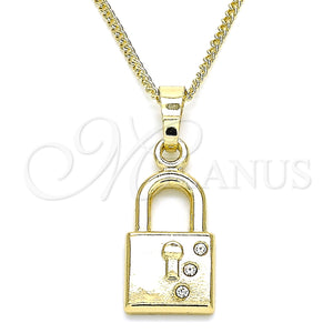 Gold Filled Necklace — Pendant Necklace Lock Design with White Crystal Polished — main product view — SKU 135689 | Oro Laminado collar — Pendant Necklace Lock diseño with cristal blanco pulido — SKU 135689
