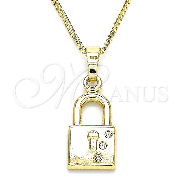 Gold Filled Necklace — Pendant Necklace Lock Design with White Crystal Polished — main product view — SKU 135689 | Oro Laminado collar — Pendant Necklace Lock diseño with cristal blanco pulido — SKU 135689