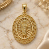 Oro Laminado Religious Pendant, Gold Filled Style San Judas and Heart Design, Polished, Golden Finish, 05.253.0105