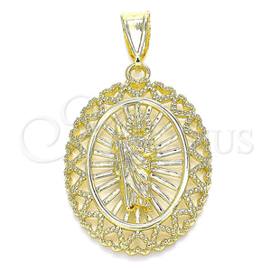 Gold Filled Pendant — Religious Pendant San Judas and Heart Design Polished — main product view — SKU 135704 | Oro Laminado dije — Religious Pendant San Judas and corazón diseño pulido — SKU 135704