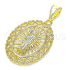 Oro Laminado Religious Pendant, Gold Filled Style San Benito and Heart Design, Polished, Golden Finish, 05.253.0106