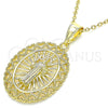 Oro Laminado Religious Pendant, Gold Filled Style San Benito and Heart Design, Polished, Golden Finish, 05.253.0106