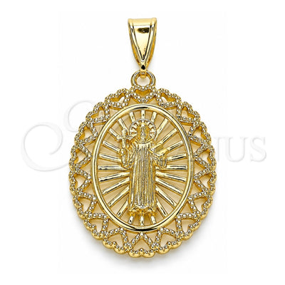 Oro Laminado Religious Pendant, Gold Filled Style San Benito and Heart Design, Polished, Golden Finish, 05.253.0106