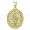 Oro Laminado Religious Pendant, Gold Filled Style San Benito and Heart Design, Polished, Golden Finish, 05.253.0106