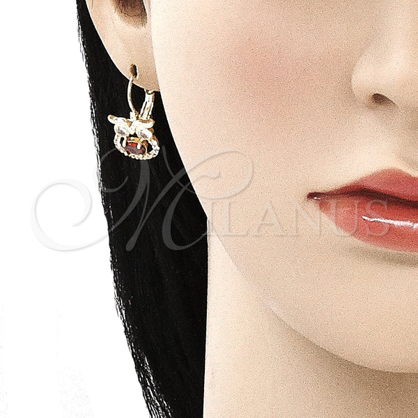 Gold Filled Ring — Leverback Earring Owl Design with Garnet and White — alternate product view — SKU 135709 | Oro Laminado anillo — Leverback Earring Owl diseño with Garnet and blanco — SKU 135709