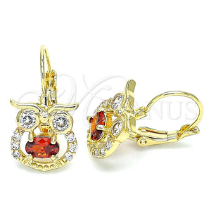 Gold Filled Ring — Leverback Earring Owl Design with Garnet and White — main product view — SKU 135709 | Oro Laminado anillo — Leverback Earring Owl diseño with Garnet and blanco — SKU 135709