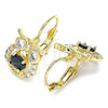 Oro Laminado Leverback Earring, Gold Filled Style Owl Design, with Black and White Cubic Zirconia, Polished, Golden Finish, 02.210.0434.2