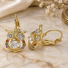 Oro Laminado Leverback Earring, Gold Filled Style Owl Design, with Multicolor Cubic Zirconia, Polished, Golden Finish, 02.210.0434.3