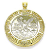 Oro Laminado Religious Pendant, Gold Filled Style Centenario Coin and Angel Design, Polished, Golden Finish, 05.253.0107