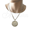 Oro Laminado Religious Pendant, Gold Filled Style Centenario Coin and Angel Design, Polished, Golden Finish, 05.253.0107
