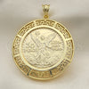 Oro Laminado Religious Pendant, Gold Filled Style Centenario Coin and Angel Design, Polished, Golden Finish, 05.253.0107