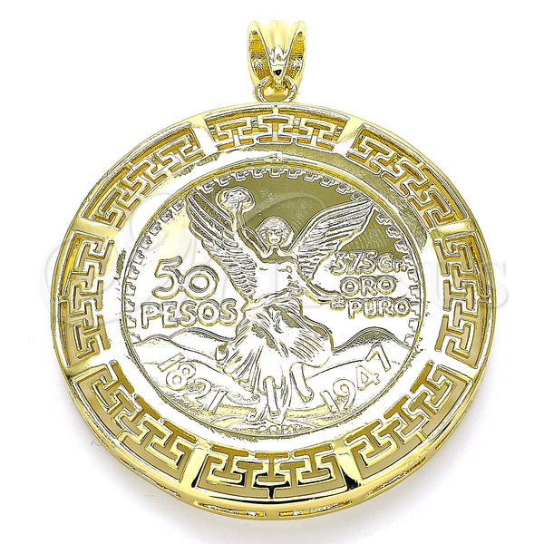 Gold Filled Pendant — Religious Pendant Centenario Coin and Angel Design Polished — main product view — SKU 135712 | Oro Laminado dije — Religious Pendant Centenario Coin and Angel diseño pulido — SKU 135712