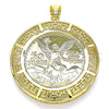 Oro Laminado Religious Pendant, Gold Filled Style Centenario Coin and Angel Design, Polished, Golden Finish, 05.253.0107