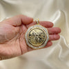 Oro Laminado Religious Pendant, Gold Filled Style Centenario Coin and Angel Design, with White Cubic Zirconia, Polished, Golden Finish, 05.253.0108